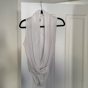 Marciano plunging White Drape Bodysuit